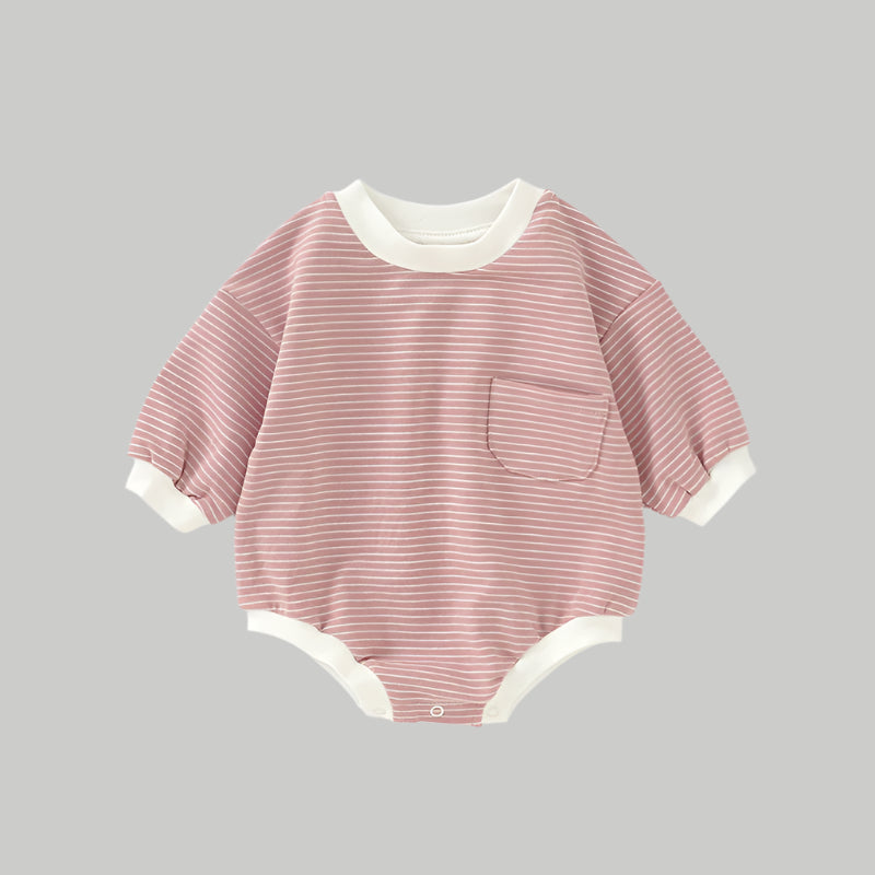 NOEM Striped Bubble Romper - Salmon