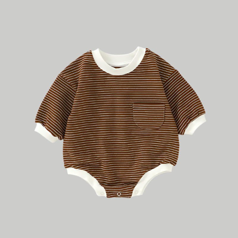NOEM Striped Bubble Romper - Brown
