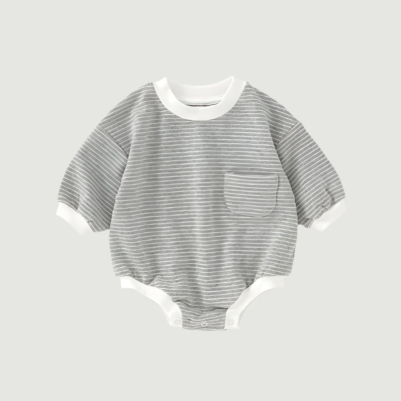 NOEM Striped Bubble Romper - Light Grey