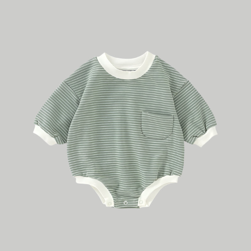 NOEM Striped Bubble Romper - Olive