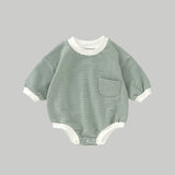 NOEM Striped Bubble Romper - Olive